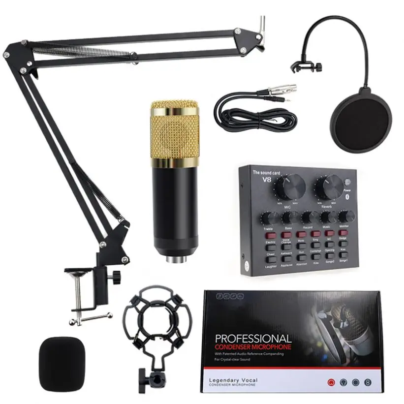 Звуковая карта со звуковым интерфейсом, Usb аудио интерфейс, внешний Студийный конденсаторный микрофон Bm800 для музыки