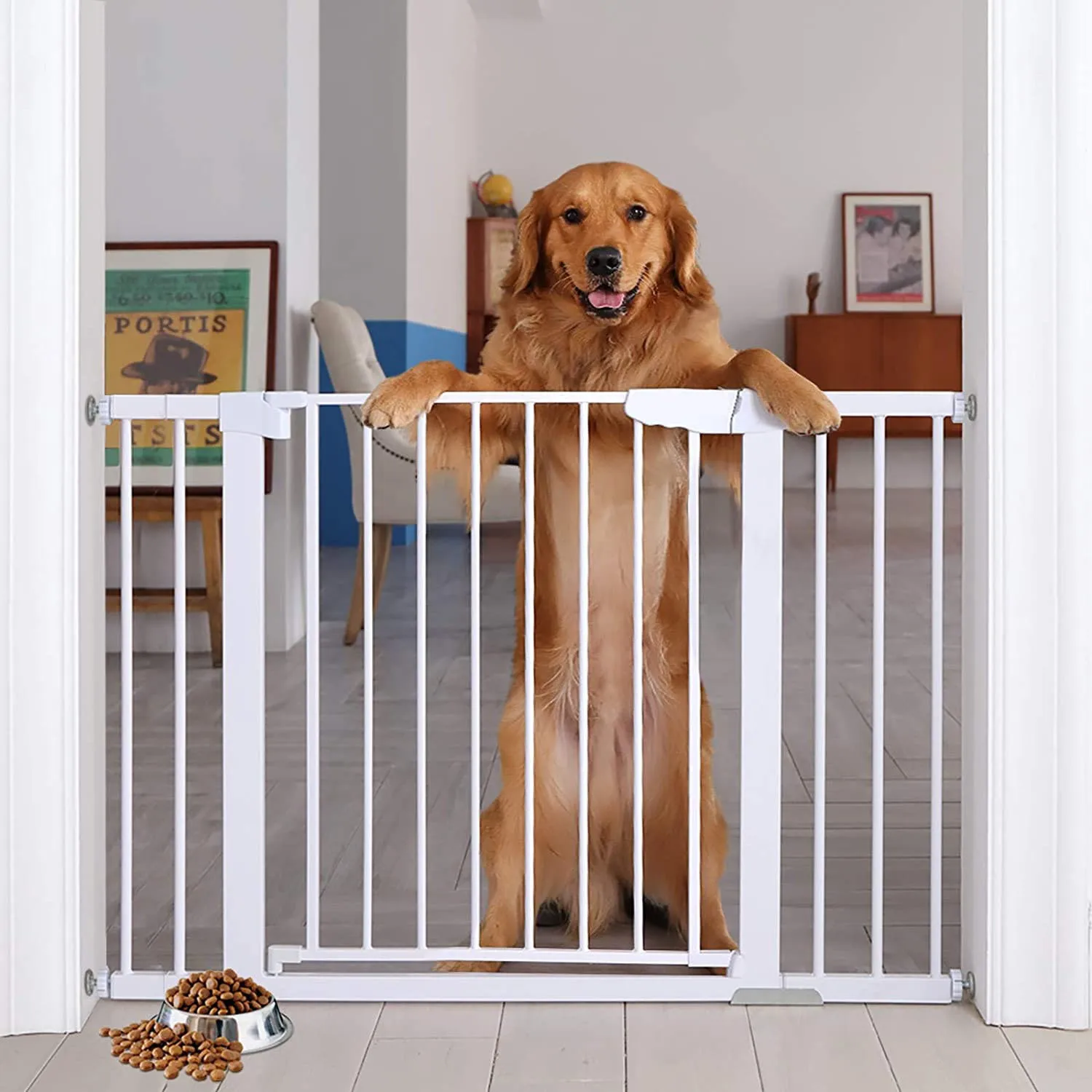 High Quality White Auto Close Retractable Protector Dog Safety Gate Easy Walk Thru for the House