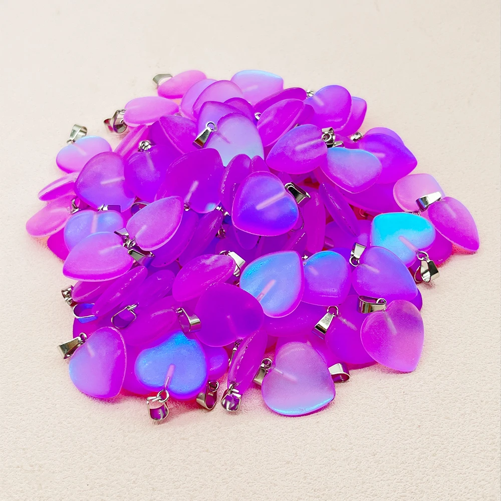 2024 Cheap Glass Heart Pendant Colorful Moving Eye Shine Charms For DIY Necklace Earring Making Fashion Jewelry