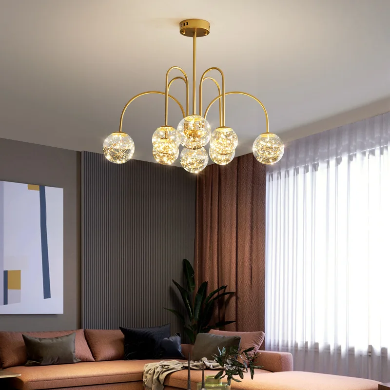Luxury Chandeliers Nordic Style Bubble Glass Ball Golden Copper Pendant Light Bedroom Living Room