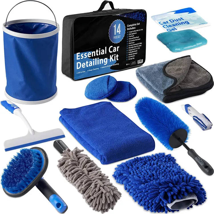 hot sale blue car Washing kits Microfiber Cloth Towel Brush Clean Vehicle washer Car cleaning kit