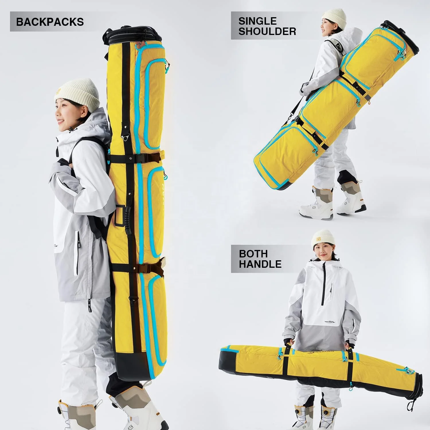 Polyester 190cm Custom Waterproof Travel Ski Gear Boot Bag Backpack Roller Padded Snowboard Bag for Air Travel