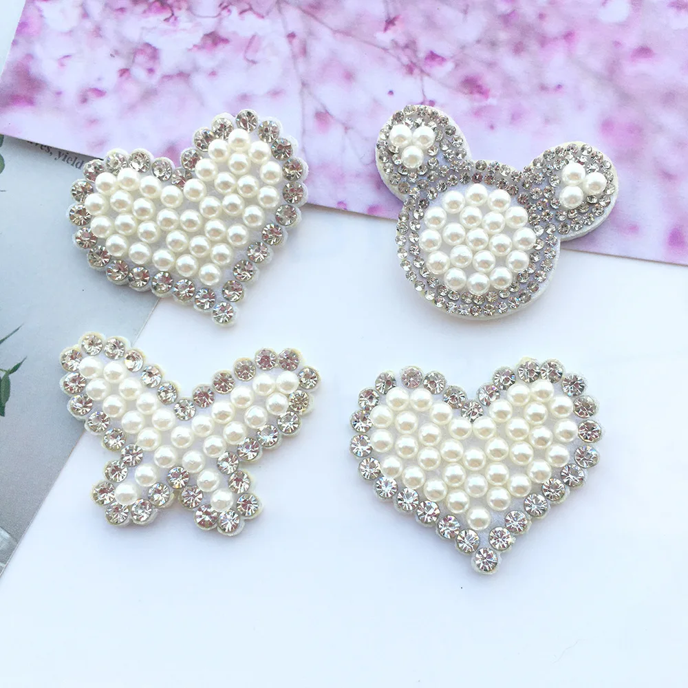 In Stock Multi Styles Heart Patch Diy Handmade Rhinestone Pearl Patches