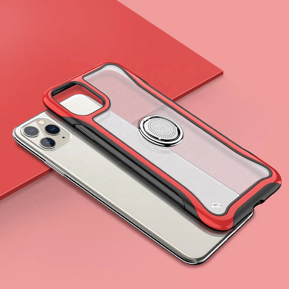 Shockproof For iPhone 11 Luxury Phone Case Clear TPU PC, Fragrance Metal Magnetic Grip Stand Holder Phone Case With Kickstand