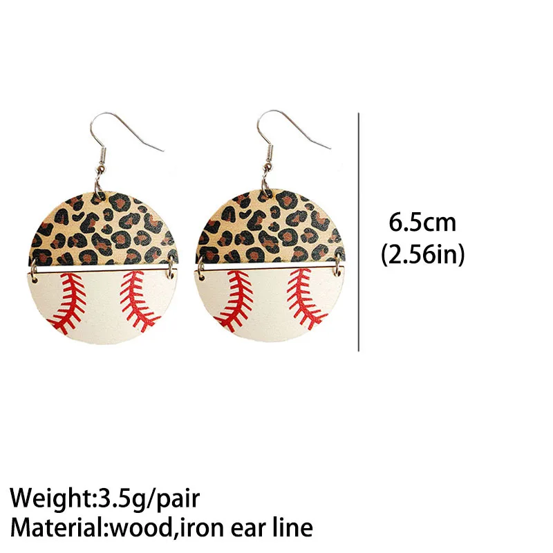 Hot Sports Leopard Print Earrings Double Half Round Baseball Football Basketball Volleyball Pendant Earrings Jewelry