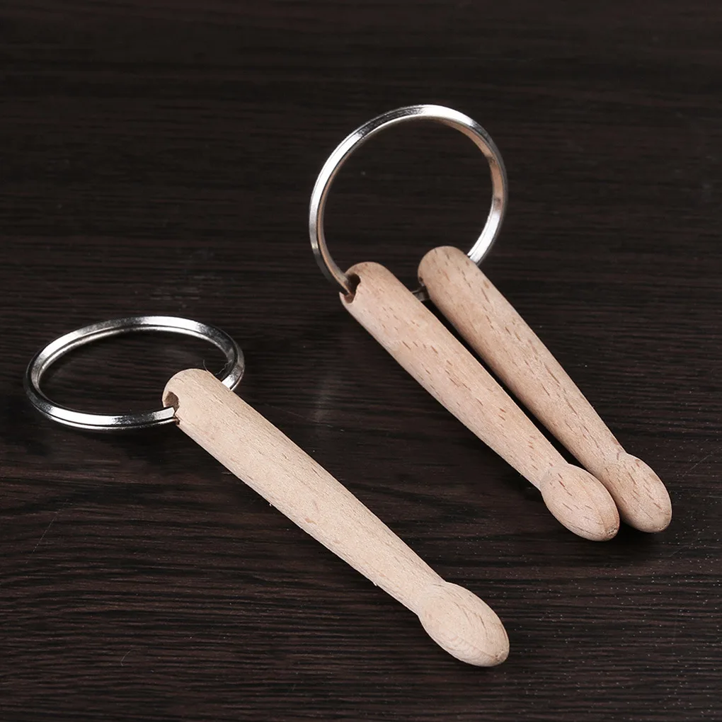 11cm Eco-friendly Drum Sticks Keychain Natural Wood Key chains Key Rings Engraved Logo Wood DrumSticks miniature music Keychains