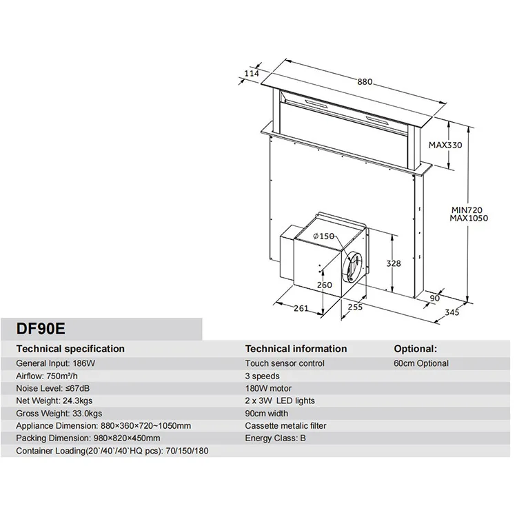 Standard wholesale price smart cooker hood 90cm kitchen various specifications under cabinet cooker hood