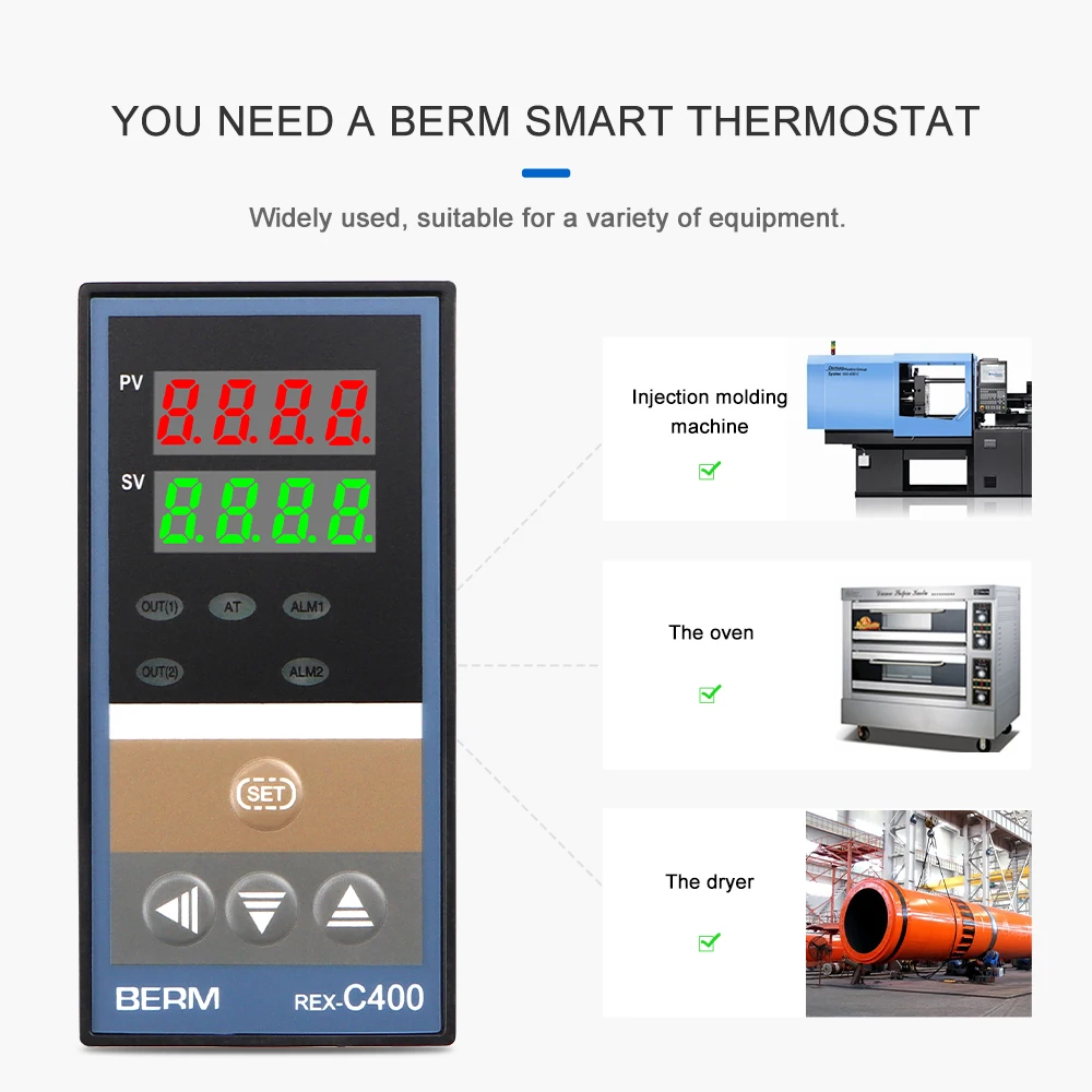 BERM REX-C400 Intelligent PID Thermostat 220V K Type/J Type/PT100 Input Temperature Controller