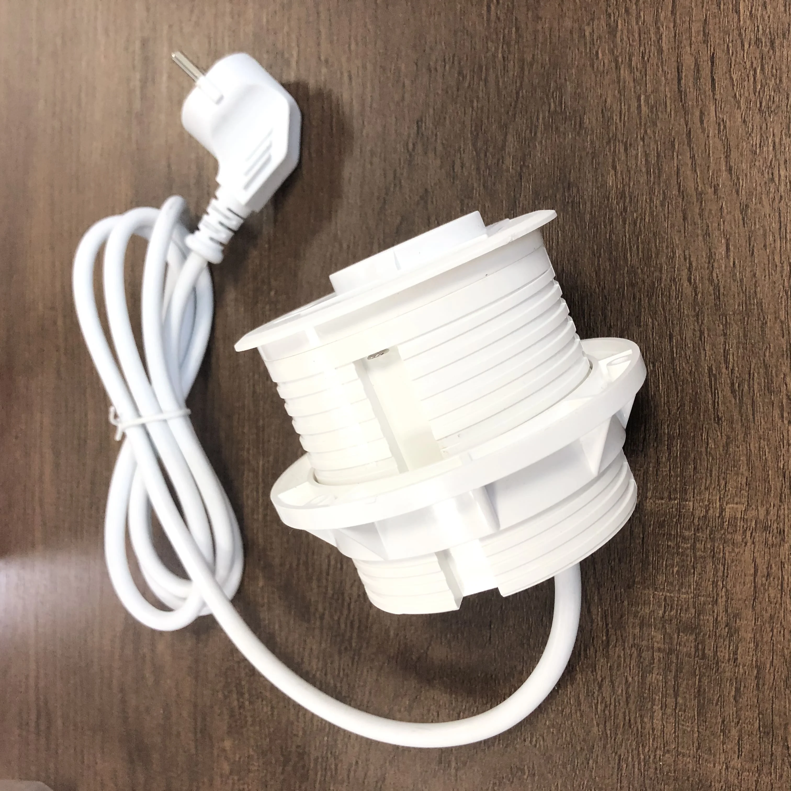 Mounted Tabletop Round EU Standard Schuko Power Outlet with Dual USB Charger Ports/ Embedded European AC Power Furniture Socket