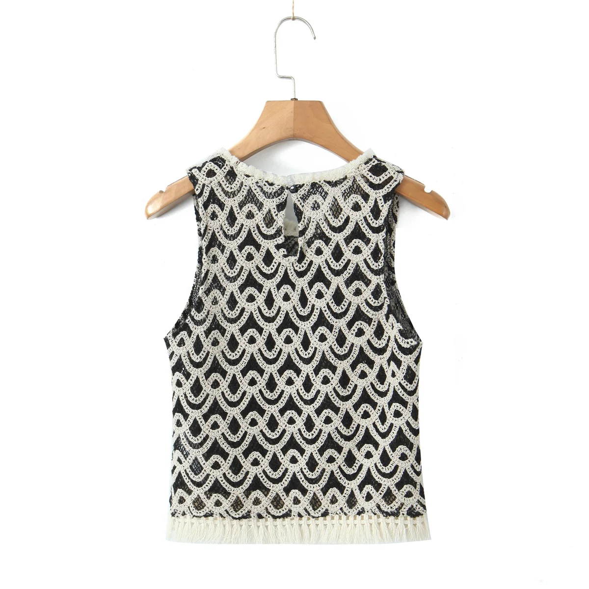 Crew neck beige black color knitted crew neck casual fashion sweater vest for women