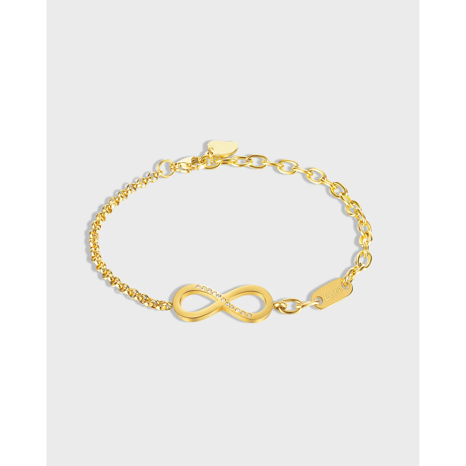 Best design heart infinity polished stainless steel silver color gold plated lucky charm bracelet jewelry party for men women