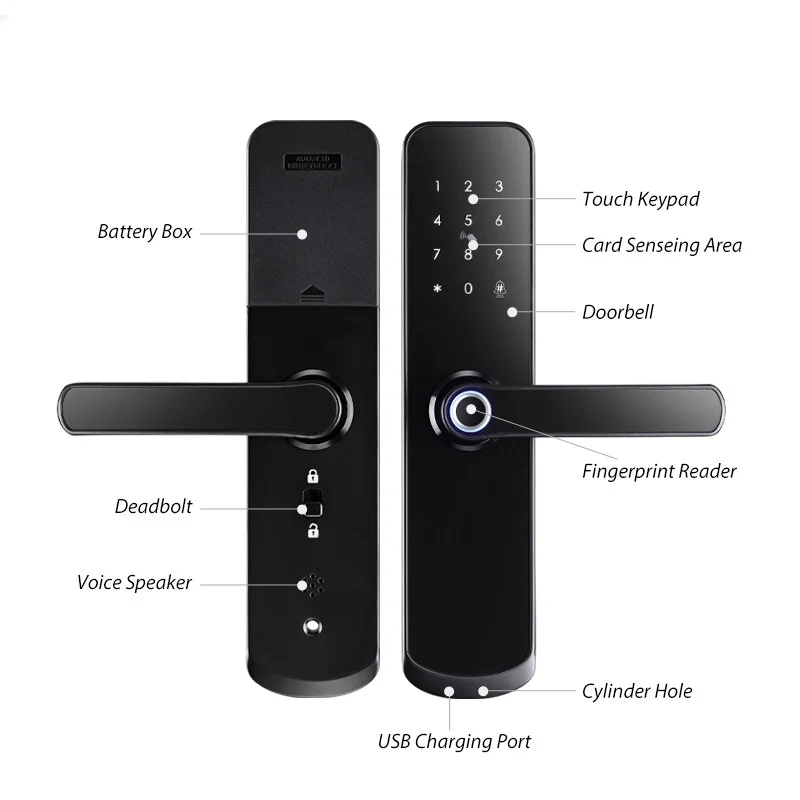 YOUHE A260 Tuya WiFi App Smart Door Lock Biometric lock fingerprint door handle Digital Keyless lock