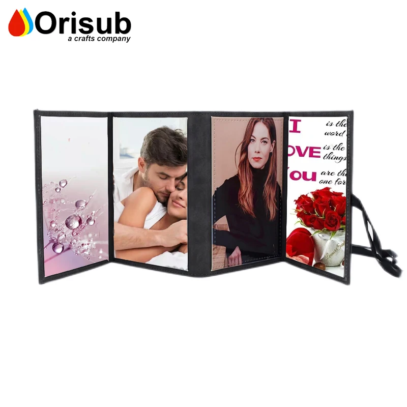 Blank pu leather custom 4 photo panel photo album frame sublimation