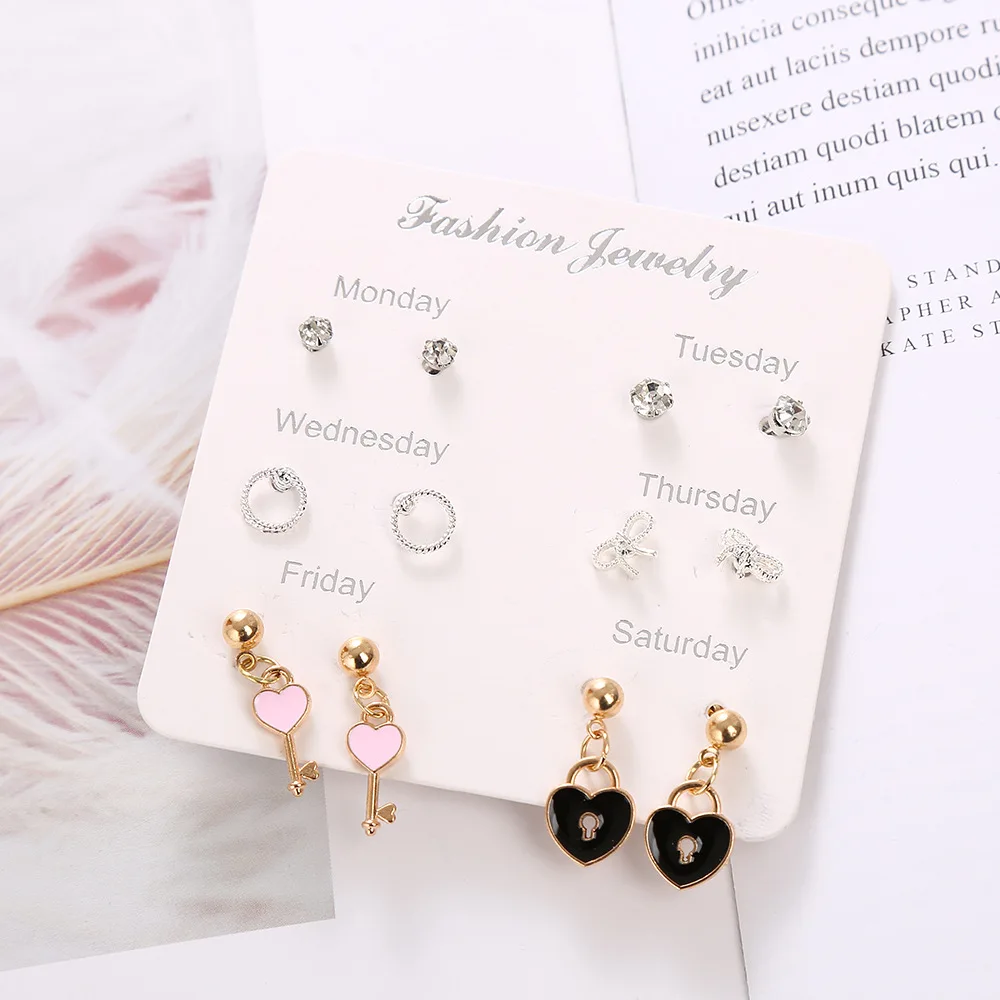 Earrings 2020 Lady Fashion Simple Sweet Love Earrings Pearl  Bow Knot Crystal Unique Stud Earrings Set