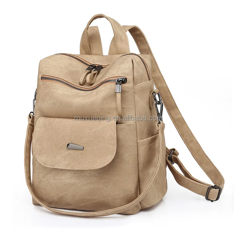 Fashion Leather Women Backpack Travel PU Leisure Backpacks for Women Polyester Coffee Cup Holder Fashionable Backpack Zipper