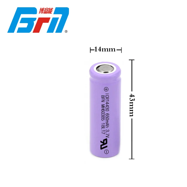 Custom model 14430 650mah NCM INR lithium ion battery for mini fan flashlight