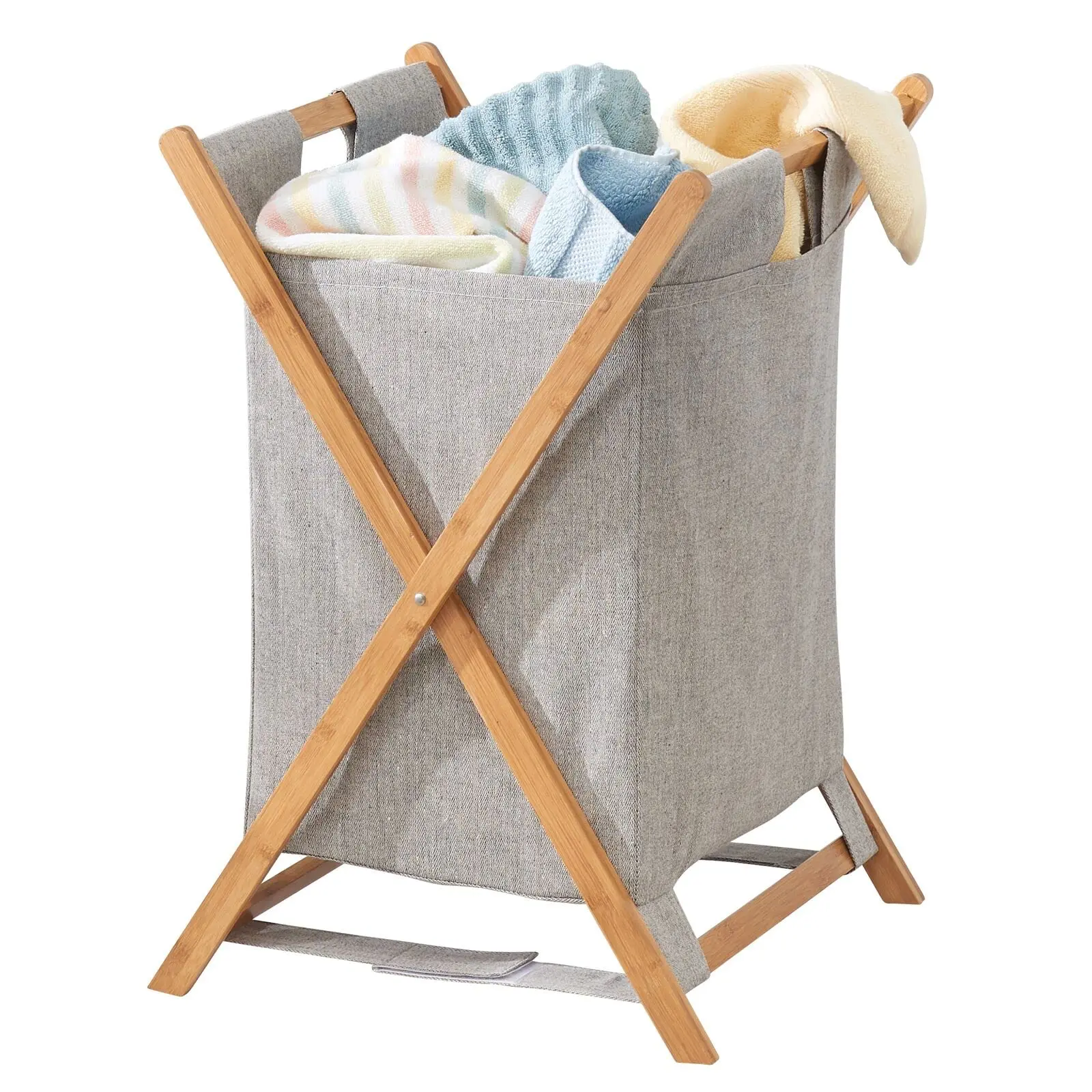 Bamboo Wood Laundry Hamper Sorter Cart, Portable and Collapsible Folding Clothes Basket Storage with Removable Poly/Cotton Liner