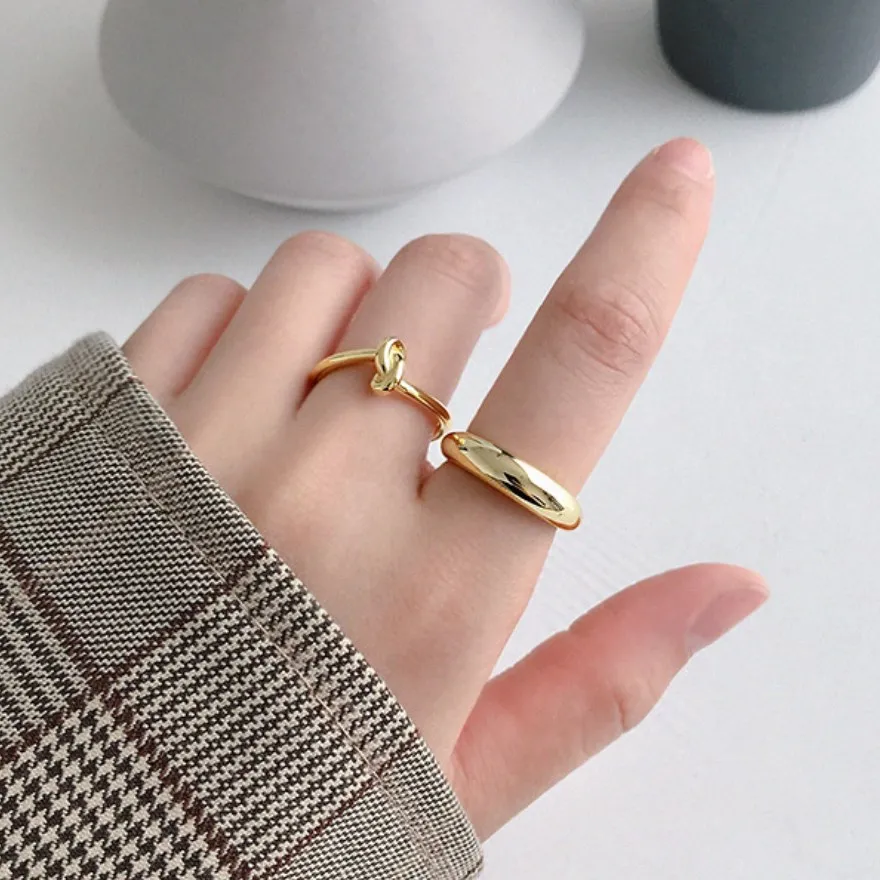 wholesale minimalist rings horn design 925 silver ring curve high polishing gold plated adjustable ring for women