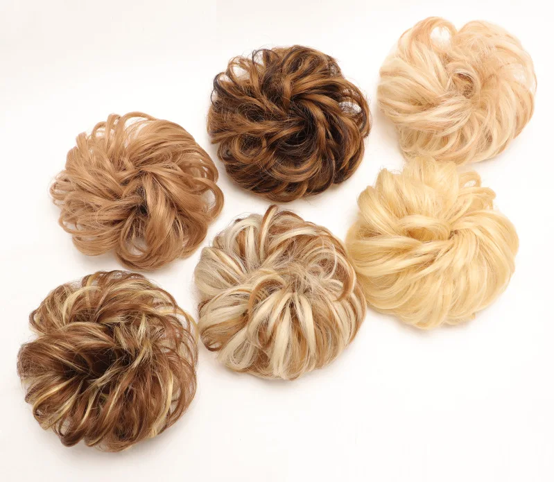 good Quality Wholesale Colors Synthetic Curly Messy Donut Chignon Bun Elastic Rope Rubber Band Hair Extension