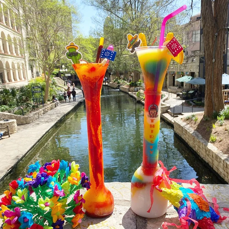 Giant 22oz/32oz/100oz long neck party slushy cup daiquiri plastic drinking yard glass with neck strap
