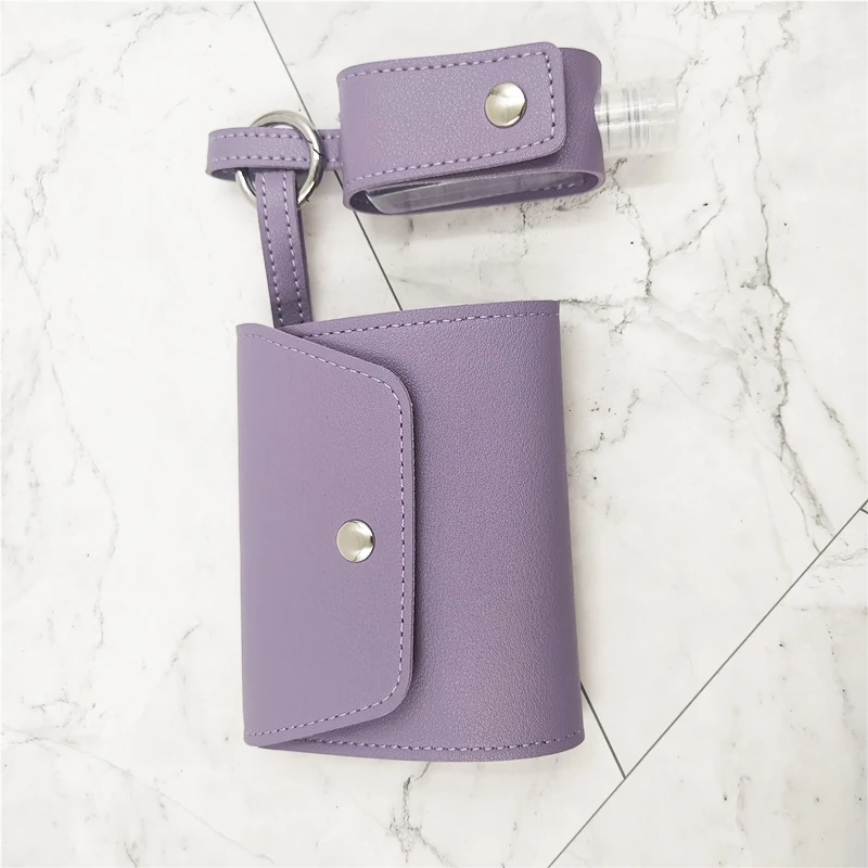 Mini Hand Sanitizer 30ml Empty bottle Keychain with leather Storage Case Holder for pesonal care