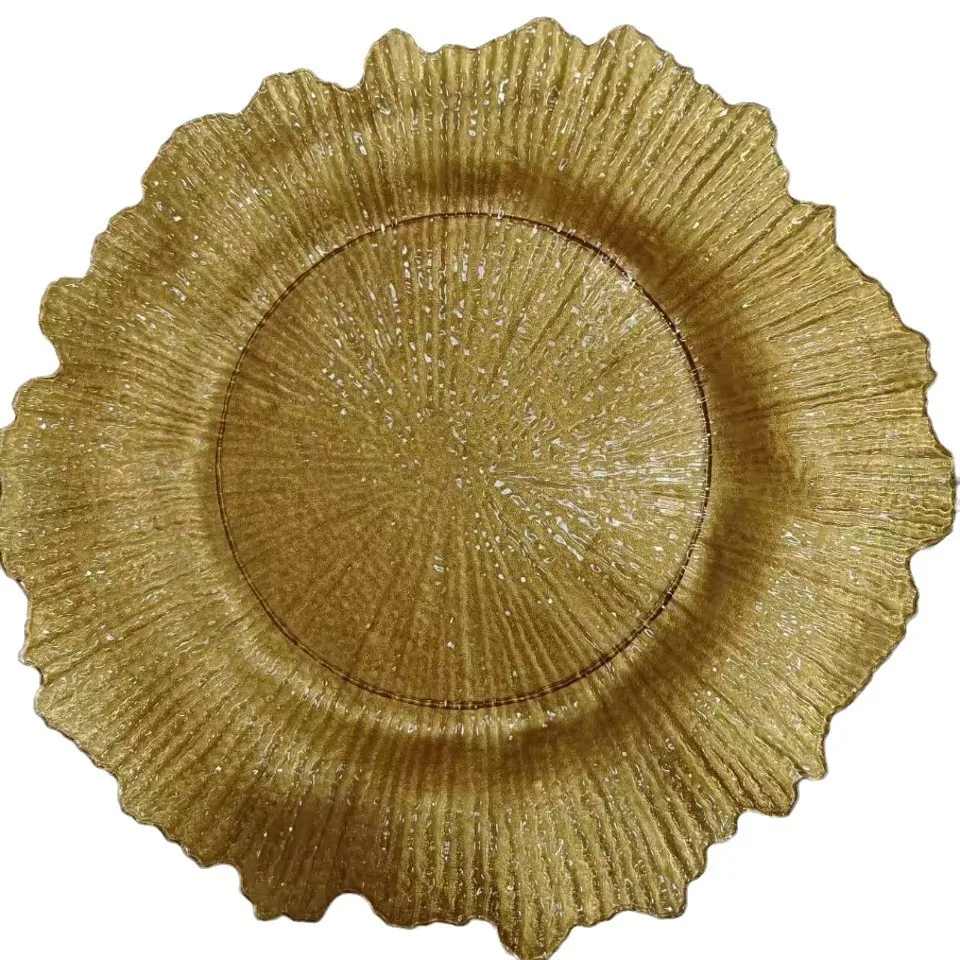 2025 new 36.5cm big size  double side  gold and silver reef table decoration round plastic charger plate for wedding party