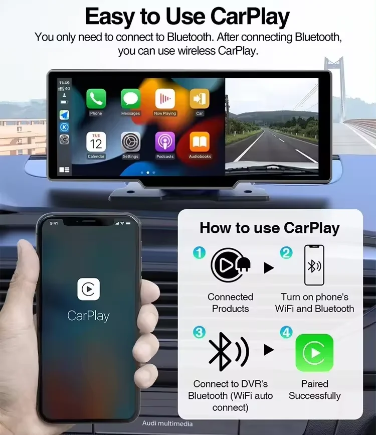Hot Selling Carplay with screen v553 Bluetooth 5.0 Vehicle Screen Upgrade Gadgets Multimedia Video Interface Wireless carpla