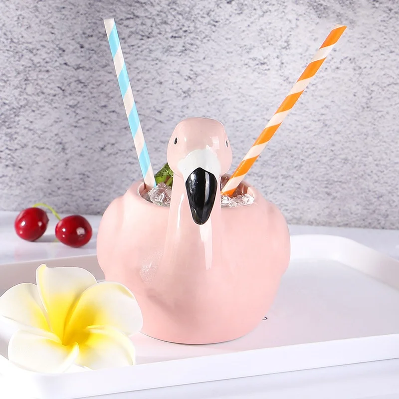 3D Creative Animal Shaped Hawaii flamingo Tiki Mugs Cocktail glass Cups pink colour bird swan duck shaped Ceramic Tiki Mug