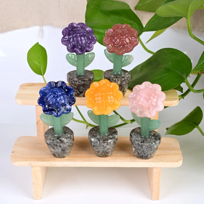 Wholesale crystal sunflower. Natural hand-carved rose quartz flower. For home decoration and as a gift