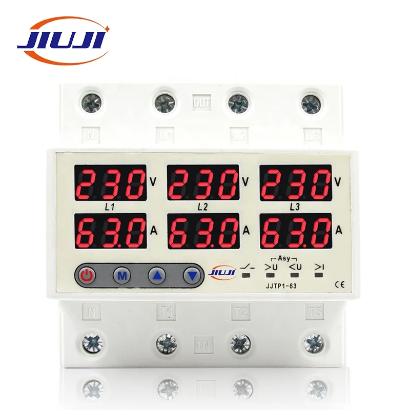 3 three phase Voltage Current Relay Protector 63A 100A 220V 380V 3P+N Over Under Voltage Relay Current limiter automatic protect