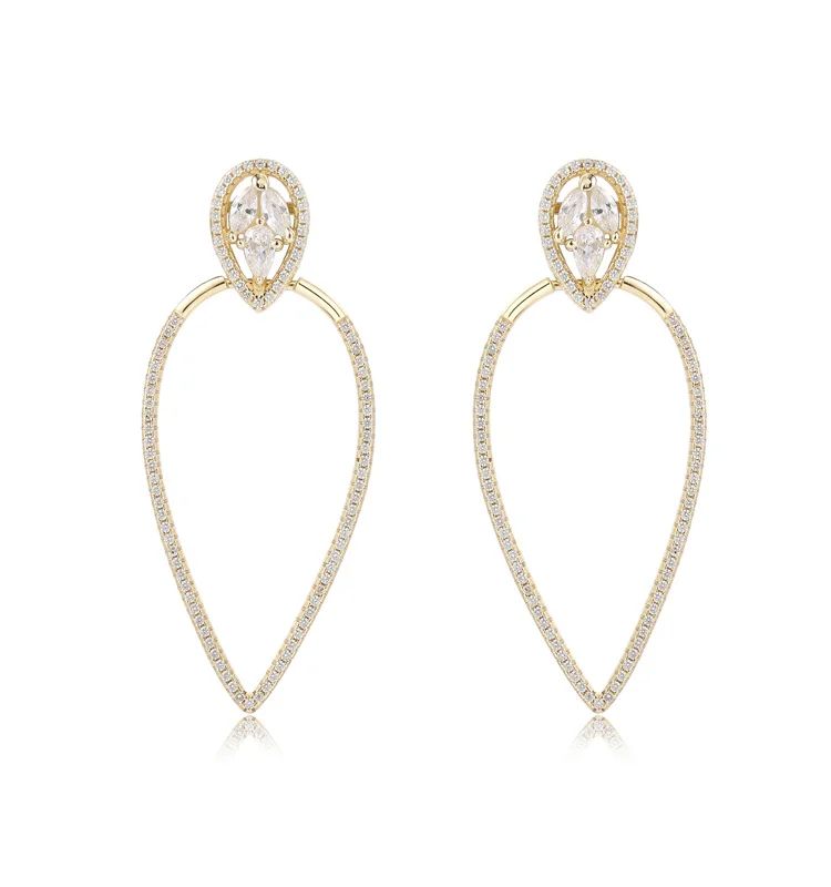 custom unique 925 sterling silver 18K gold plated zirconia big large size long drop luxury jewelry women oval dangle earrings