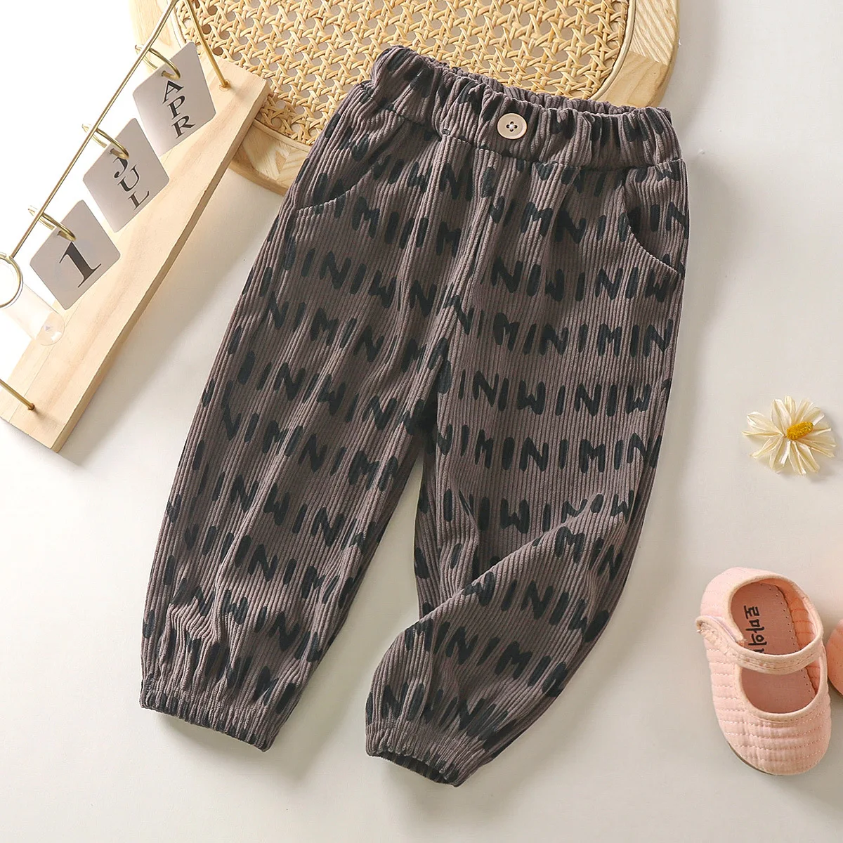 Autumn and winter new boys and girls baby spot trousers jacquard casual pants