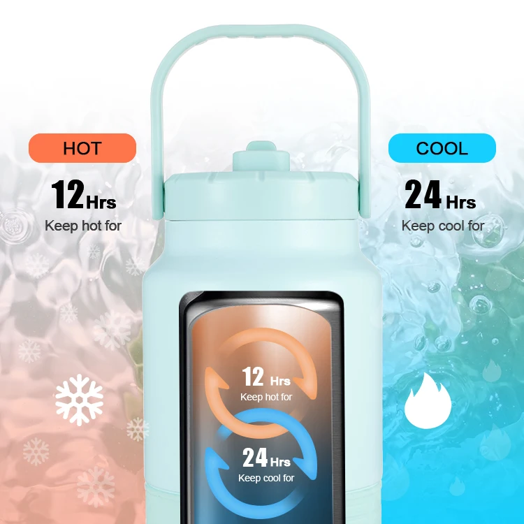 Insulated Growler for Beer 64OZ Large Capacity for Any Adventure with Straw and Leak-Proof Lid Jug Stainless Steel Jug