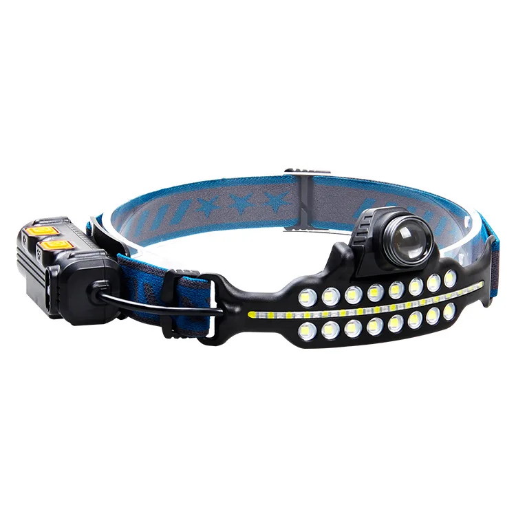 Intelligent induction strong light multi light source zoom Type-C port charging LED head mounted headlight