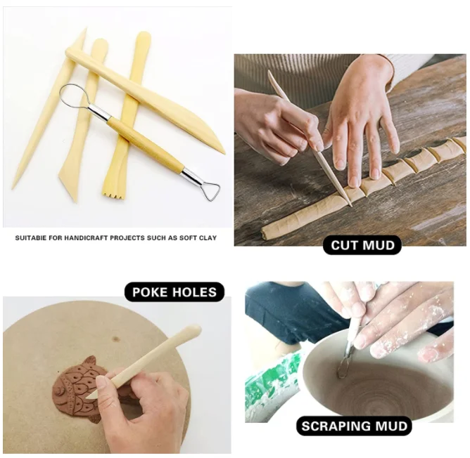 Customized pottery clay set 9pcs tools hot sell handmade ceramic craft kit malleable polymer clay