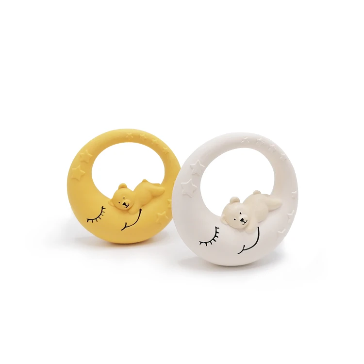A New Design Moon Bear Natural Latex Rubber Bite Teether Teething Toys Custom Logo Squeaky  Baby Teething Toys For Newborn