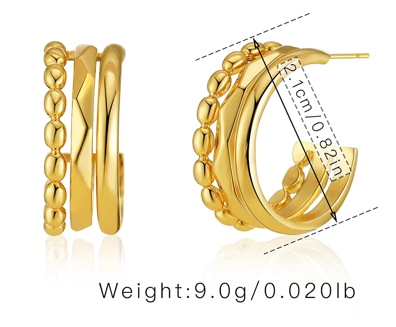 Hot Selling Women Jewelry Type C Shape Beads Ear Stud Open Hoops 18K Gold Delicate Earrings Suitable for Everyday Wear