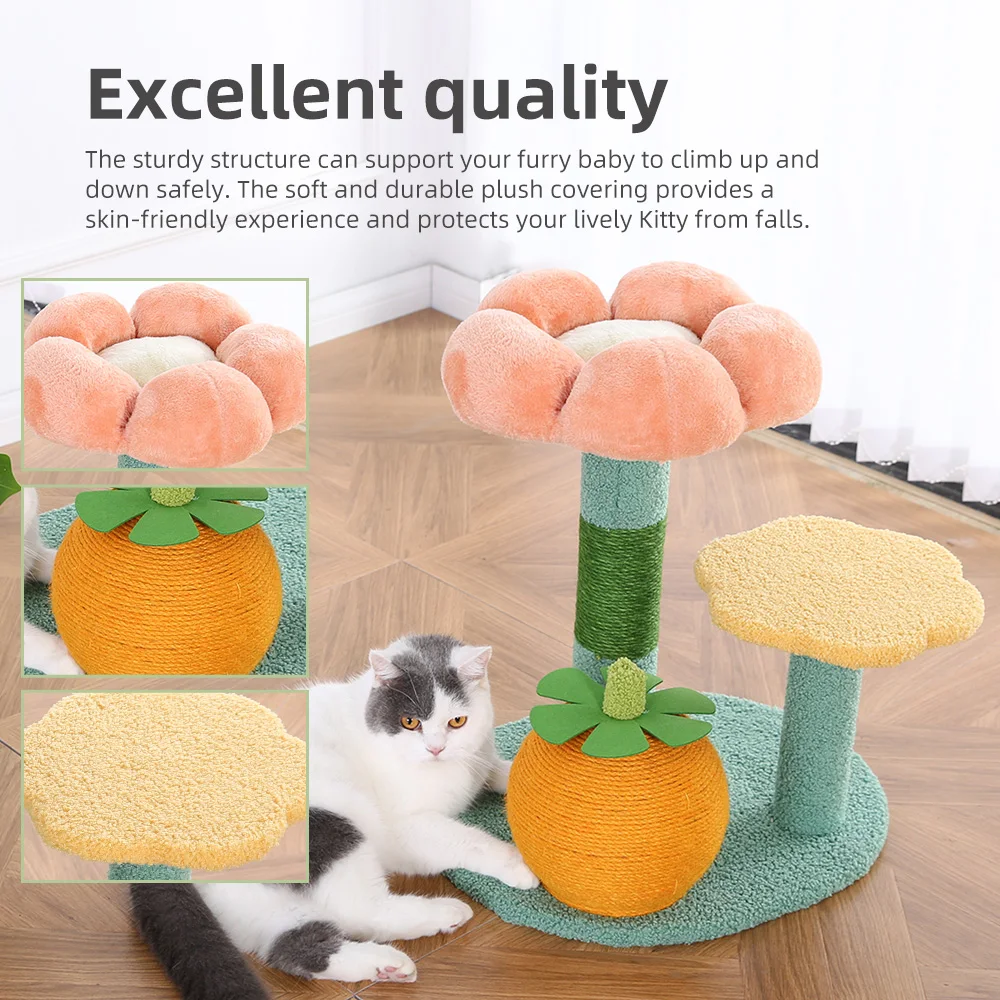 Cat Tree Scratcher Factory Supply Customized Cat Tree Fsc Certificate Natural Sisal Rope Plant Cat Tree Scratcher
