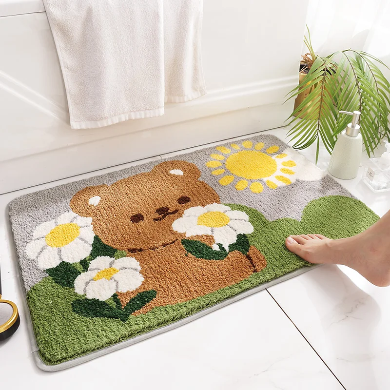 DAJIANG cute bear flower bath mat High-fleece absorbent non-slip TPR bottom floor mat