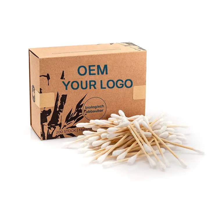 Zero Pollution 200pcs Double Round Head Recyclable Cotton Buds Cotton Swabs Bamboo Ear Buds for Cleaning