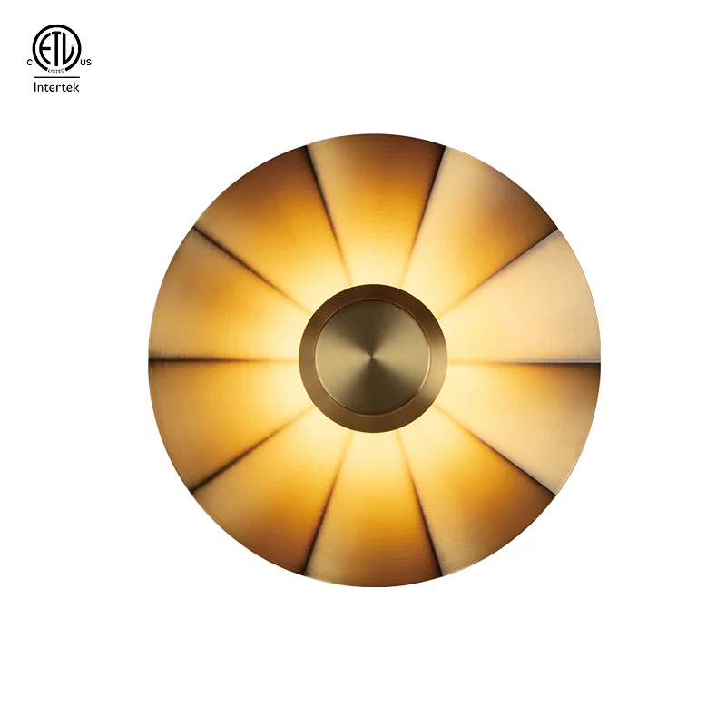 High-Quality ETL Certified Circular Brushed Brass LED Wall Light - Premium American Standard Lamp with Warm Illumination