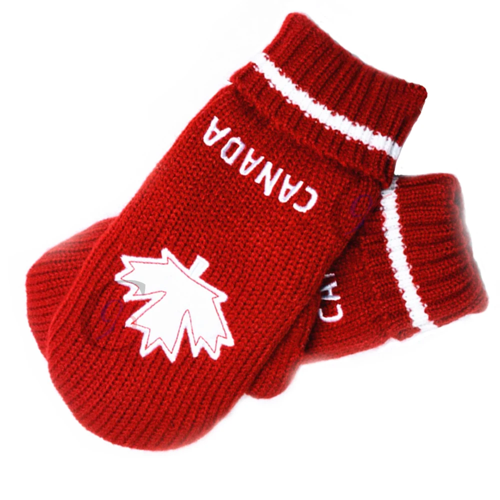 
Chengxing brand wholesale custom red maple leaf woven crochet winter keep warm fleece cheap fashion jacquard knitted baby gloves 