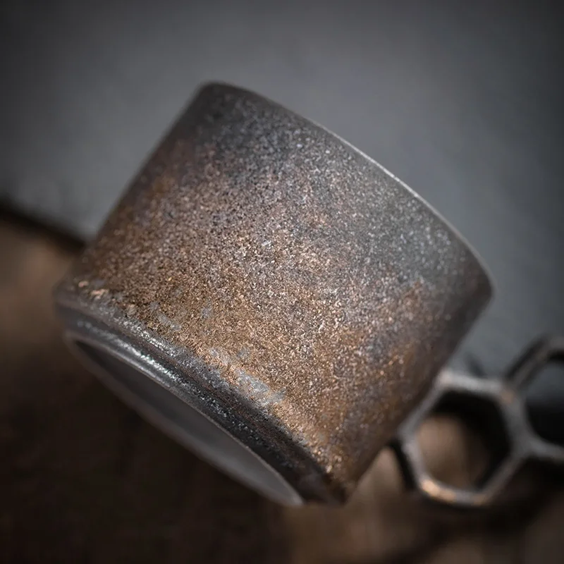 2024 New Creative Ceramic Coffee Cup Stackable Ins Retro Water Mug Geometric Ring Handle Microwave Safe Pottery Clay Cups Travel