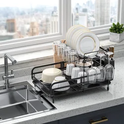WIREKING 2 tier Dish Drying Rack Multifunctional Dish Rack Rustproof Kitchen Dish Drying Rack with Drainboard & Utensil Holder,