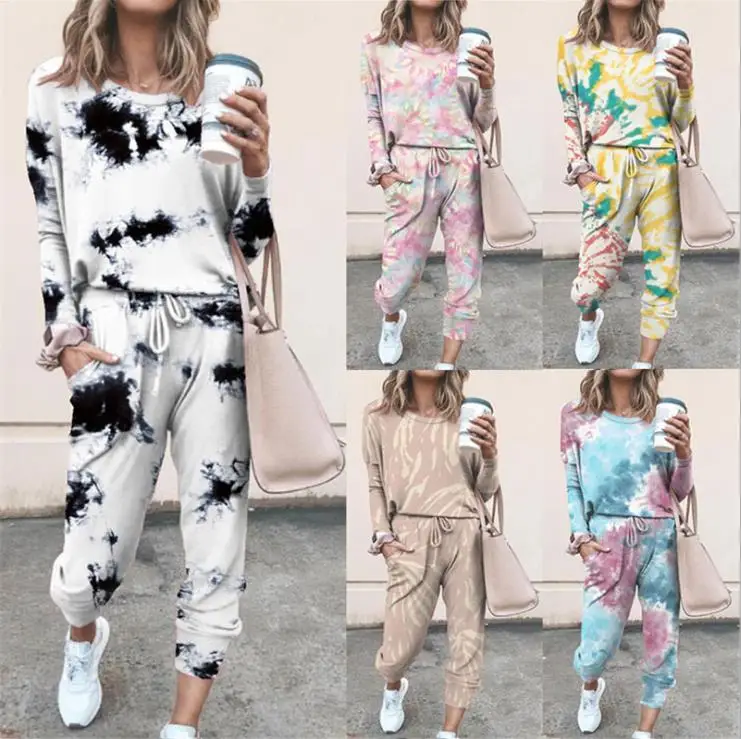 
2020 Winter Clothing For Women printed Casual home wear Long sleeve Traje casual de mujer Plus size Casual Womens 2 piece set 