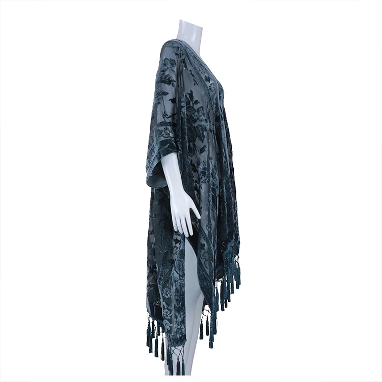 
Ladies Soild Burnout velvet kimono women cover up autumn ruana free people kimonos female blouse 