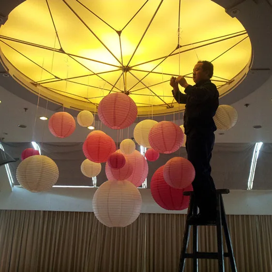 Ychon wholesale small big colorful paper lanterns muti-color Chinese style hanging lanterns decorations for party wedding favor