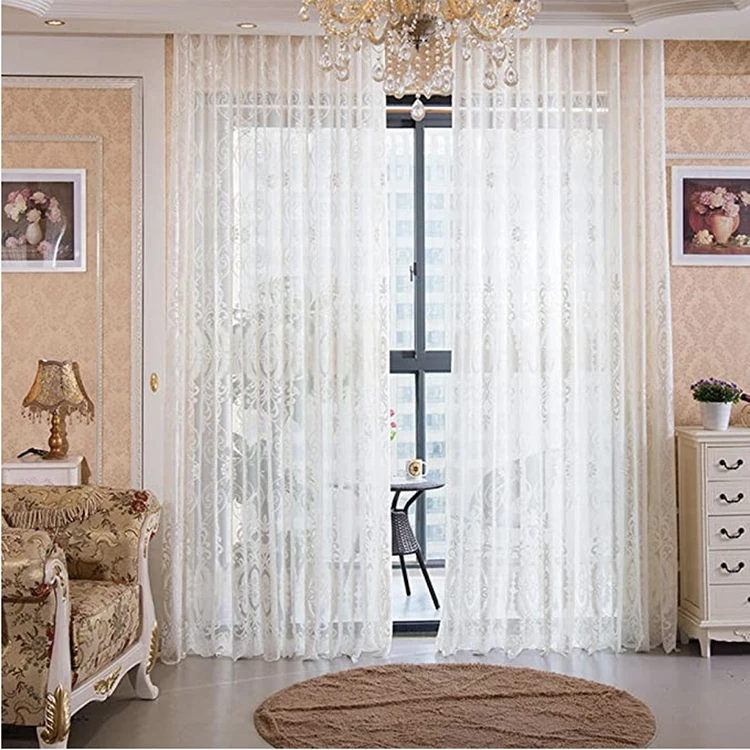 Luxurious Pattern Polyester Window Voile Tulle Living Room Flower Lightweight Spot Bedroom Fabric Sheers