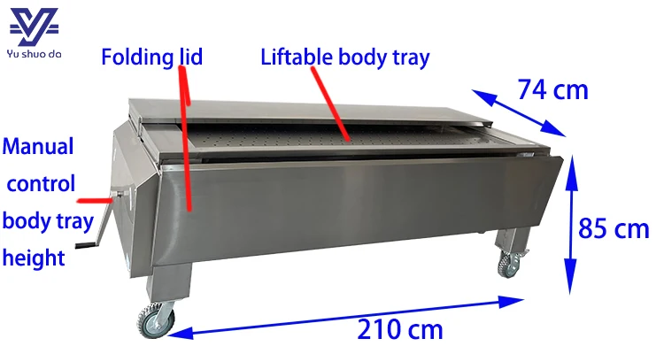 High quality stainless steel 304 hospital use equipment dissecting lifting table with folding cover