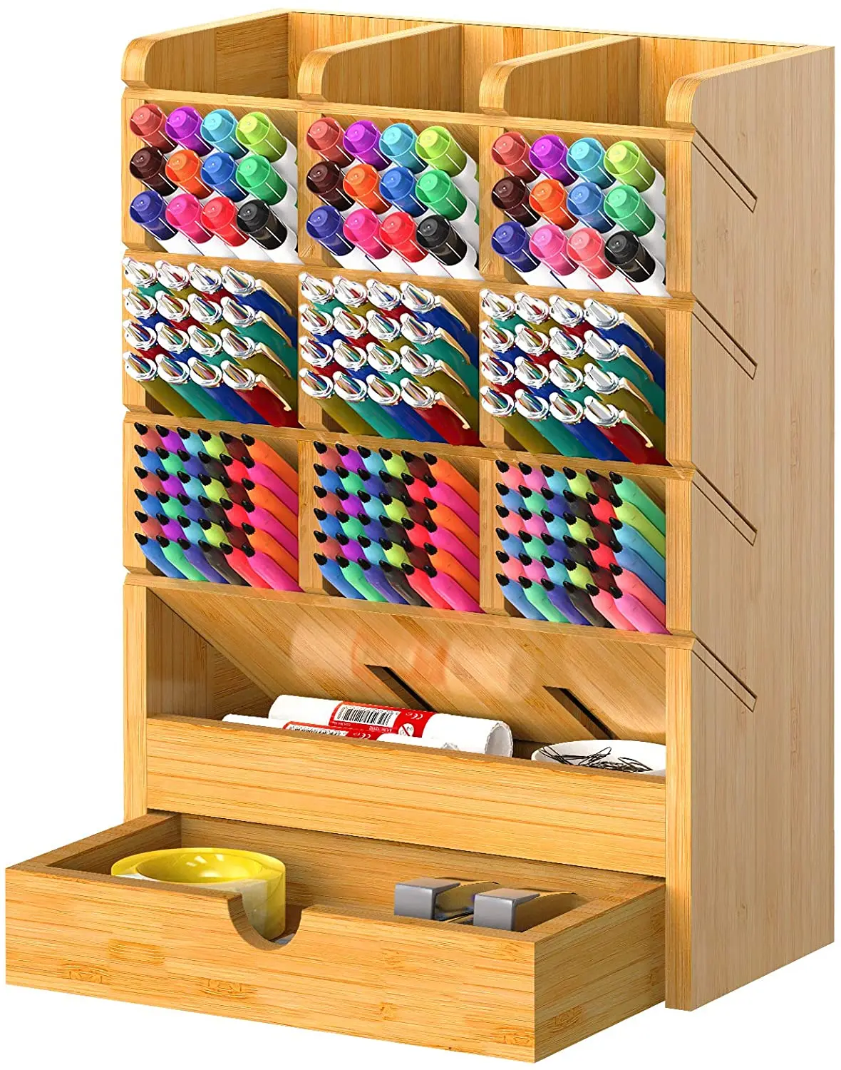 Wood Multifunctional Desk Organizer Bamboo Desk Organizer With Compartments  For Pencils